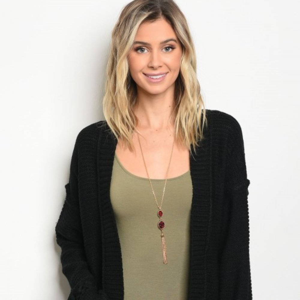 BRAND NEW w. Tags Black Cardigan with Fringe Sleeves